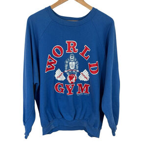Vintage 1992 World Gym Ape Gorilla Sweatshirt 46 Med Bodybuilding Crewneck Blue